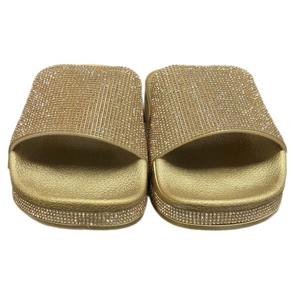 Gold Rhinestone Slides - Comfortable Sparkling Sandals with Glitter Band NWB! - Picture 6 of 9